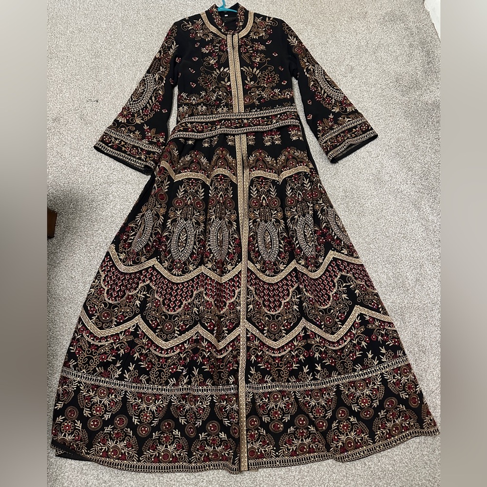 Elegant Black and Gold Embroidered Dress